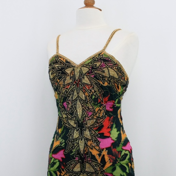 JASDEE Vintage Spaghetti Strap Dress Hand Work Bead & Sequins On Silk Style 2077 - Picture 1 of 3